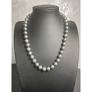 Elegant Silver Gray Faux Pearl Necklace With Lobster Clasp